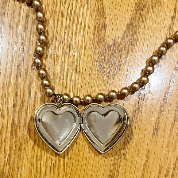 Monet Signed Heart Pendant Necklace VTG Designer Beads Gold beads open Work - Picture 5 of 7